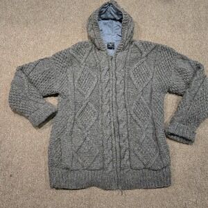 Norsk Wear Explorers Womens XXL Wool Blend Hooded Cable Knit Zip Sweater Gray